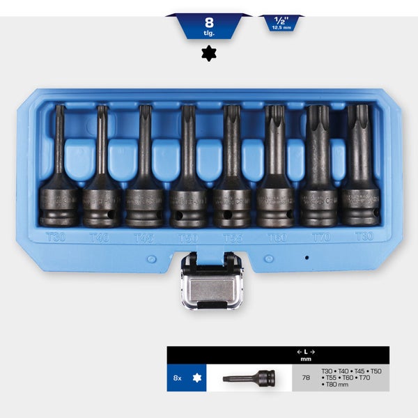 BRILLIANT TOOLS 1/2 Kraft Bit-Stecknuss Satz Torx 8tlg. T30 - T80 - BT022600