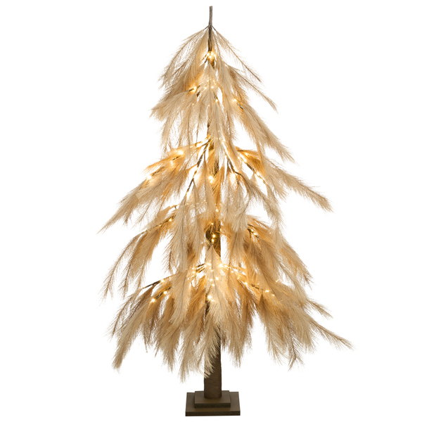 Dekorativer Federbaum mit Beleuchtung auf Sockel