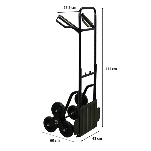 PROREGAL Treppensackkarre ODIN All Black, HxBxT 111x60x43cm, Tragkraft 200kg, Hartgummi-Bereifung, Schwarz