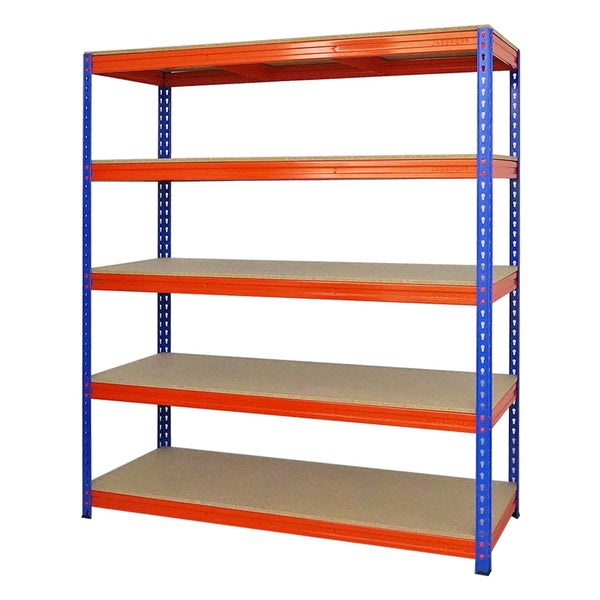 PROREGAL Mega Deal 5x Profi Schwerlastregal Bison HxBxT 200 x 180 x 60 cm 5 Fachböden Fachlast 600 kg Blau-Orange