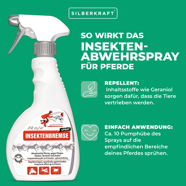 Insektenabwehr Spray für Pferde, Schutz vor Mücken, Bremsen, Zecken und Fliegen, für Stall, Weide und Ausritt, mit Langzeitwirkung, gebrauchsfertig, einfache Anwendung