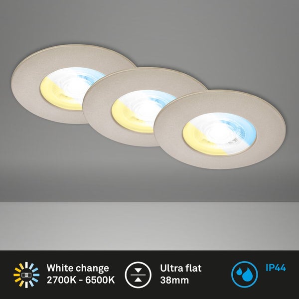 CTS LED recessed spots, set of 3, matt-nickel, 3xL