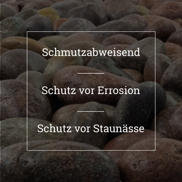 Abgerundete Natursteine mit den Eigenschaften schmutzabweisend, Schutz vor Erosion und Schutz vor Staunässe.