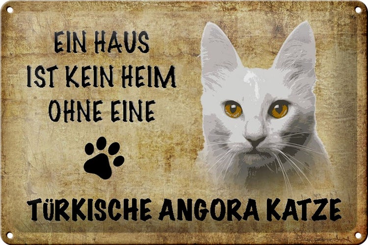 Blechschild Spruch 30x20cm türkische Angora Katze ohne kein Heim