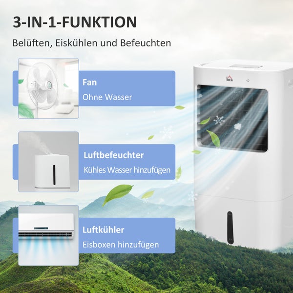 HOMCOM 3 in 1 Mobile Klimaanlage mit Luftbefeuchtung Wasserkühlung 15L 60° oszillierendes Klimagerät 65W Luftkühler mit 8h Timer, Fernbedienung, Nutzungsraum 20 ㎡ Weiß 32 x 37 x 69 cm