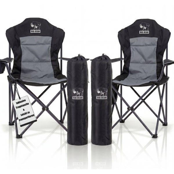 Zwei Big Dean Klappstühle inklusive Tragetaschen für Camping und Outdoor Aktivitäten