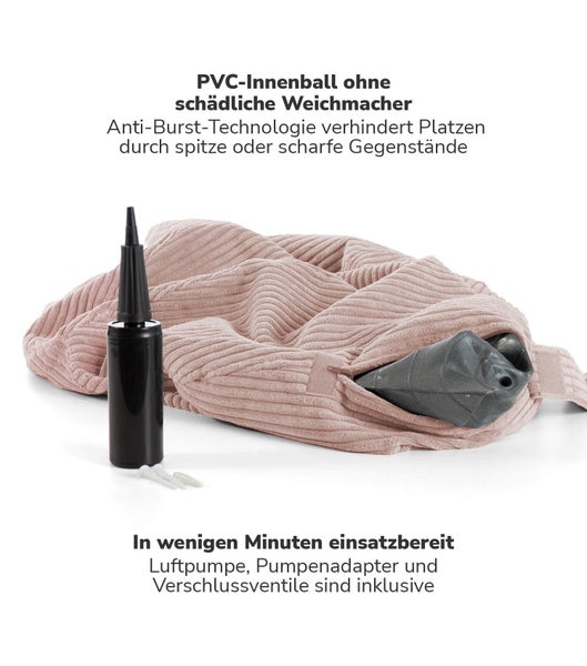 mokebo Stoff Sitzball Büro ergonomisch 'Der Sportliche', Sitzball mit Pumpe oder Pezziball mit Cordbezug in Rosa