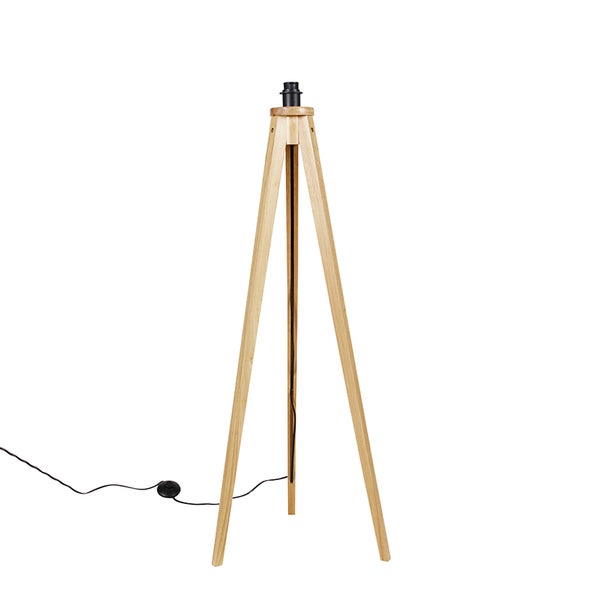 QAZQA - Landhaus I Vintage Land Stehlampe Stativ natürlich - Tripod I Dreifuß Lampe I Dreifuss Classic I Wohnzimmer I Schlafzimmer - Holz Länglich - LED geeignet E27