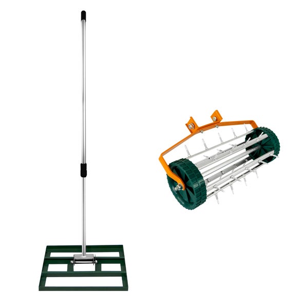 T-Mech Rasenrakel 50cm und rollender Rasenlüfter – Grün