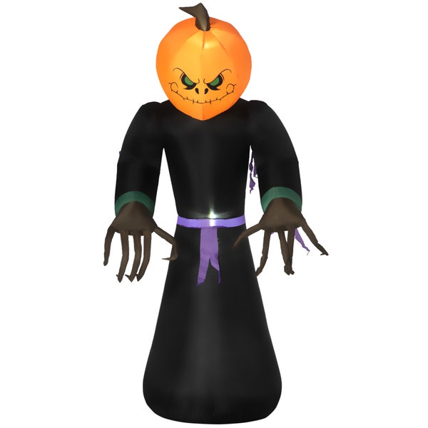 HOMCOM Halloween-Kürbis mit 2 LED-Lichtern, L110 x B66 x H210 cm, Polyestergewebe, Orange und Schwarz