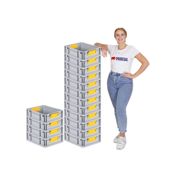 PROREGAL Spar Set 16x Eurobox Nextgen Color Mit Auflagedeckel & Schiebeschnappverschlüsse HxBxT 12 x 30 x 40 cm Griffe Gelb Geschlossen Glatter Boden