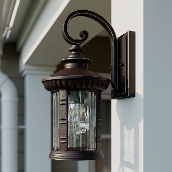 Lindby Wandleuchte außen (Laterne) Barret (Retro, Vintage Antik) in Braun aus Aluminium (1 flammig E27) - Außenwandleuchten Wandlampe Led Außenlampe Outdoor für Außenwand/Hauswand