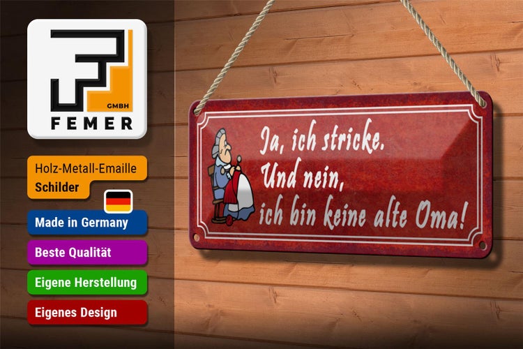 Blechschild Spruch 27x10cm ich stricke bin keine alte Oma Dekoration