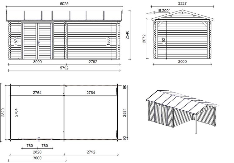 Gartenhaus, Gerätehaus 17,40m2 - 5,79x3m - 28mm