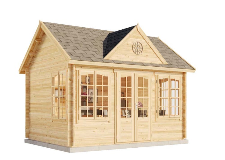Alpholz Gartenhaus CLOCKHOUSE® 44 Royal ISO Gartenhaus aus Holz, Holzhaus mit 44 mm Wandstärke Blockbohlenhaus, Naturbelassen 4,2x3,2m
