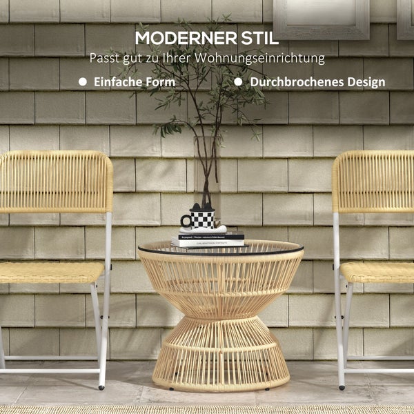 Rattan-Tisch mit gehärteter Glasplatte für den Aussenbereich