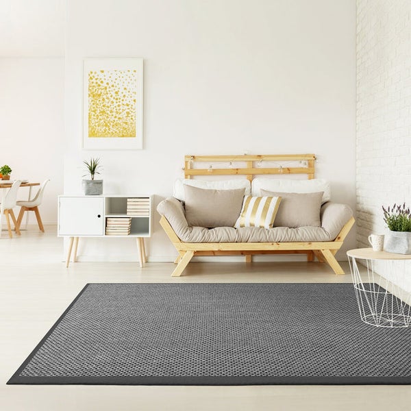 FLOORDIREKT Sisal-Teppich Tiger-Eye - aus 100% Sisal - mit Brodüre - Anthrazit - 160 x 230 cm