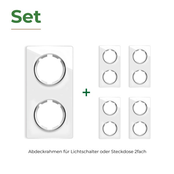 Set aus zweifachen Abdeckrahmen für Lichtschalter oder Steckdosen aus Kunststoff
