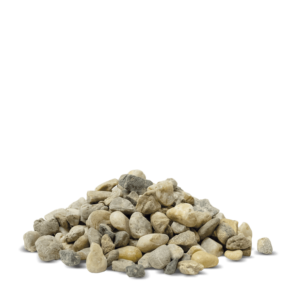 Zierkies aus Natursteinen in Beige und Grau für die Gartengestaltung.