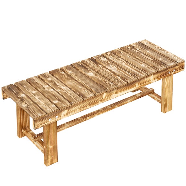 Outsunny Gartenbank, 2-Sitzer Holzbank, Sitzbank, Gartenmöbel, Rustikale Bank, Massivholz, Dunkelbraun, 110 x 38 x 35 cm