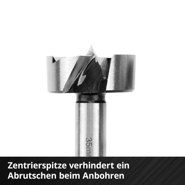 Original Einhell M-CASE 5-tlg. Forstnerbohrer-Set (aus C65 Stahl, E 6.3 Schaft, Querschneide, Zentrierspitze, konische Kopfform, 4-seitig geschlossene Vorschneide inkl. Aufbewahrungsbox)