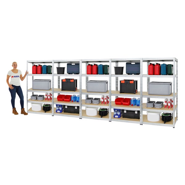 PROREGAL Mega Deal 5x Schwerlastregal Tiger HxBxT 180 x 90 x 60 cm Fachlast 265 kg 5-Ebenen Verzinkt