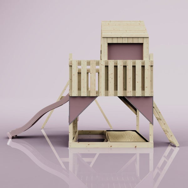 Spielturm mit Rutsche, Sandkasten und Leiter aus Holz