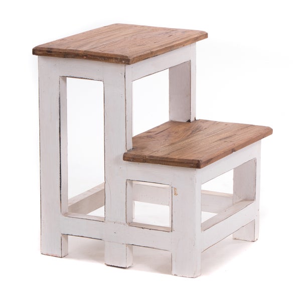 Trittleiter STEP Recyclingholz zweistufig  06 weiß-landhaus