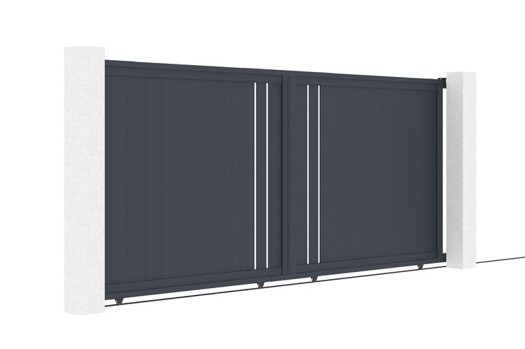 Schiebetor 4m GIONA H.180 graues Aluminium + 2 Pfosten 20x20cm H.190cm