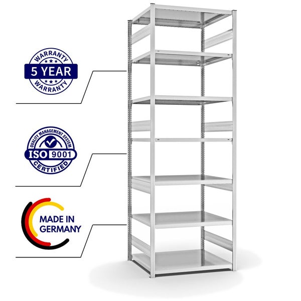 PROREGAL Fachbodenregal Stecksystem T-Profil Heavy-Duty Grundregal HxBxT 300 x 100 x 80 cm 7 Ebenen Fachlast 330 kg Beidseitig Nutzbar Lichtgrau