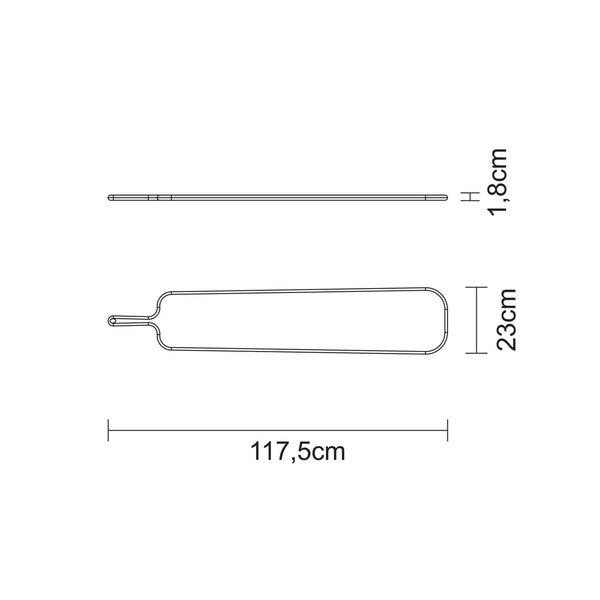 Technische Zeichnung Staubwedel mit Abmessungen 117,5 cm Länge, 23 cm Breite und 1,8 cm Höhe