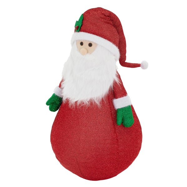 ECD Germany LED Weihnachtsmann XXL Figur mit Mütze, Bart und Handschuhe, 140cm, Stoff, Beleuchtete Gartenfigur 10 LED,Timer, Batteriebetrieben, Innen/Außen, Ausziehbare Dekofigur Weihnachtsdekoration