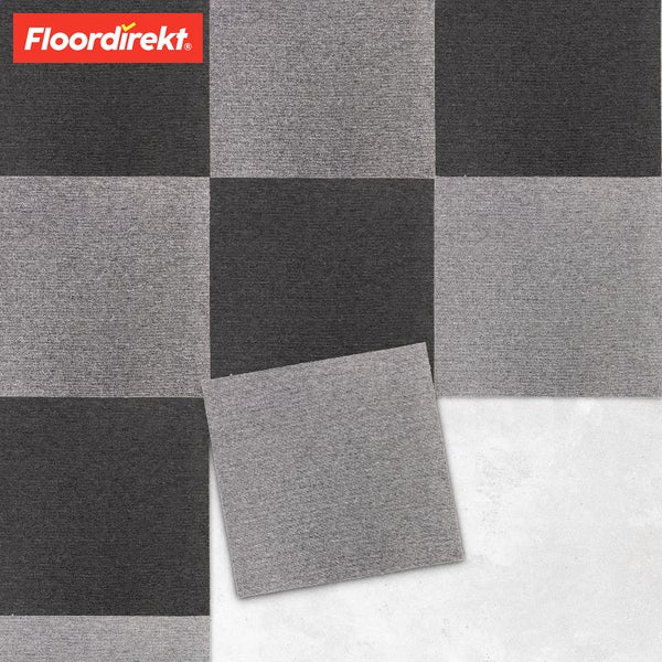 FLOORDIREKT Teppichfliese Moscow - Selbstliegend - 50 x 50 cm - Grau