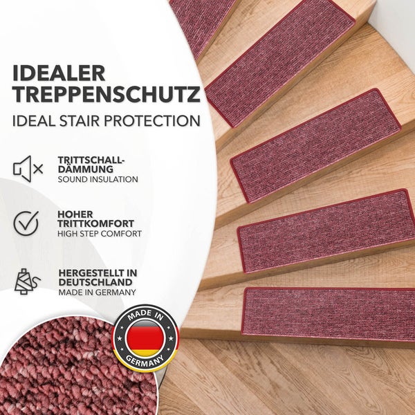 FLOORDIREKT Stufenmatte Alto - Selbstklebend - Rot - Rechteckig - 23,5 x 65 cm
