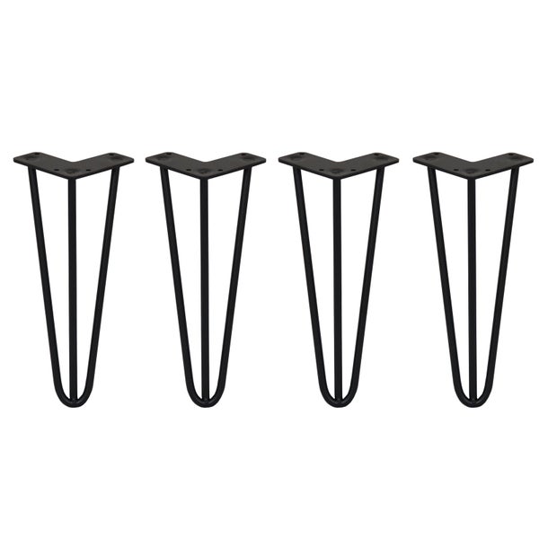 4 x 30.5cm Hairpin Tischbeine 3 Streben - 10mm - Schwarz