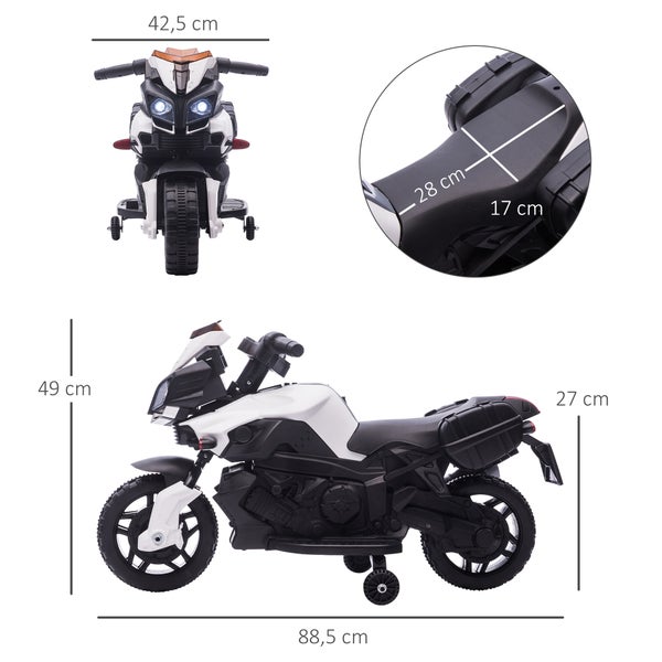 HOMCOM Elektromotorrad, 6V, LED-Licht, 88,5x 42,5x49 cm, Metall+PP, Schwarz+Weiß