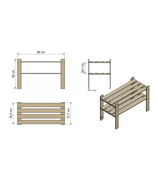 PROREGAL Holzregal Pinepeak HxBxT 50 x 80 x 38 cm 2 Fachboden 1,2 cm Dickes Kiefernholz Grau