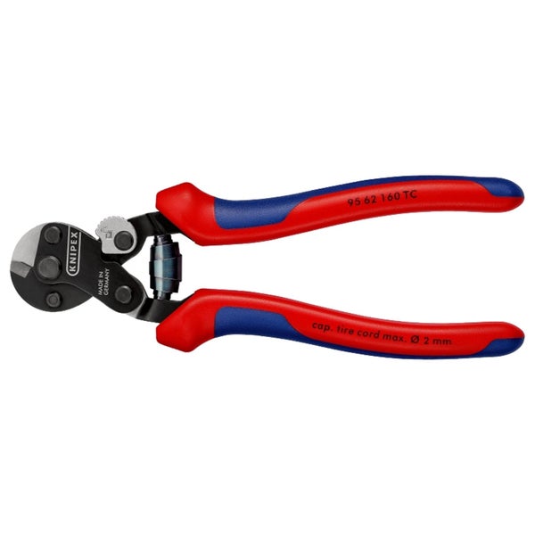 Knipex Drahtseilschere für Reifencord mit einer Kapazität von bis zu 2 Millimeter Durchmesser und Mehrkomponenten-Griffen.