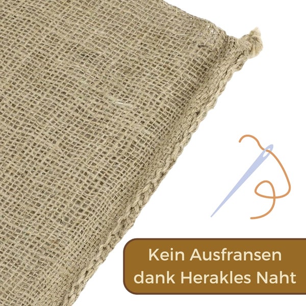 Detailaufnahme eines Jutesacks mit Herkulesnaht gegen Ausfransen