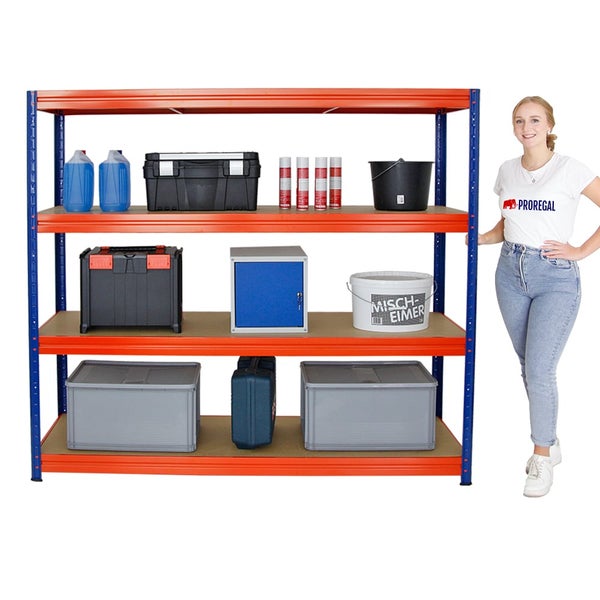 PROREGAL Mega Deal 2er-Sparset Profi-Schwerlastregal DINO HxBxT 180x200x60 cm Fachlast 500kg Blau/Orange