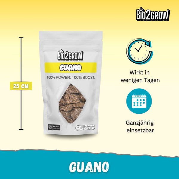 Bio2grow Guano organisch 500 Gramm – 100% natürlicher Nährstoffboost mit Stickstoff, Phosphor & Kalium – Für kräftiges Pflanzenwachstum & Bodenverbesserung – Ideal für Garten, Gemüsebeete & Topfpflanzen