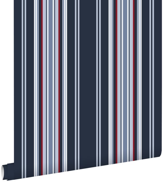 ESTAhome Tapete Streifen Marineblau und Rot - 53 cm x 10.05 m - 136419
