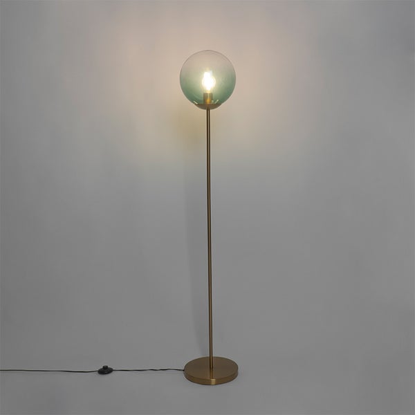 Stehleuchte mit runder, grüner Glasschirm und Metallfuß