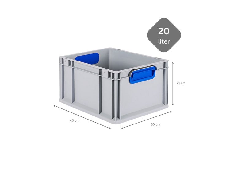 PROREGAL Eurobox Nextgen Color HxBxT 22 x 30 x 40 cm 20 Liter Griffe Blau Geschlossen Glatter Boden Eurobehälter Transportbox