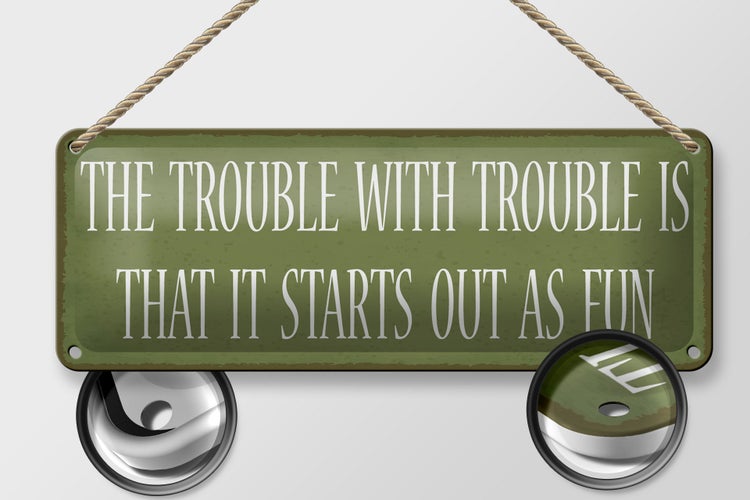 Blechschild Spruch 27x10cm the trouble with trouble is that Dekoration