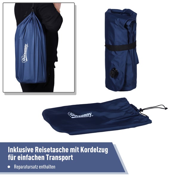 Outsunny Luftmatraze, Aufblasbares Luftbett, Camping Matraze, Schlafmatte, kunststoff, Polyester Pongee Navy blau, 195 x 138 x 10 cm