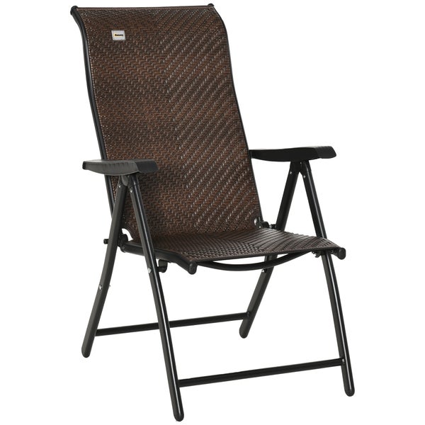 Outsunny Klappstuhl, Polyrattan Gartenstuhl, mit 7 stufige verstellbarer Rückenlehne , 58 x 71 x 111 cm, PE Rattan, Stahl, Braun+Schwarz