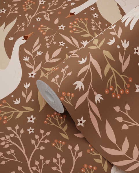 Tapetenrolle mit Schwan- und Pflanzenmuster