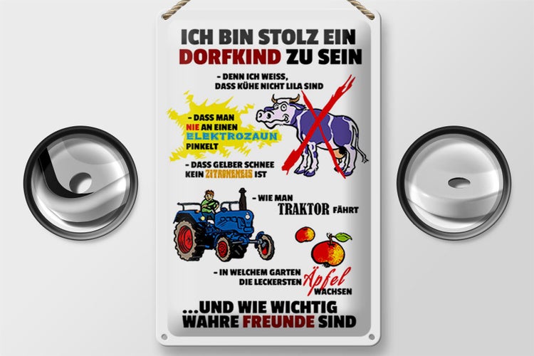 Blechschild Spruch 20x30cm Stolz Dorfkind zu sein weißes