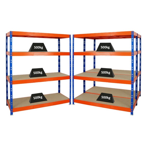 PROREGAL Mega Deal 3x Profi Schwerlastregal Rhino HxBxT 180 x 160 x 60 cm 4 Spanplatten-Ebenen 8mm Fachlast 500 kg Blau-Orange